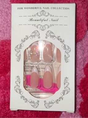 New Pink & White French Tip Press-On Nails with Rhinestone Bows